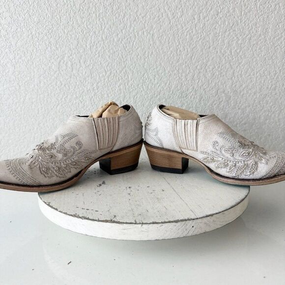 NEW Lane Santorini Bootie Womens 5 White Rhinestones Cowgirl Wedding Boots Mule - Picture 7 of 11